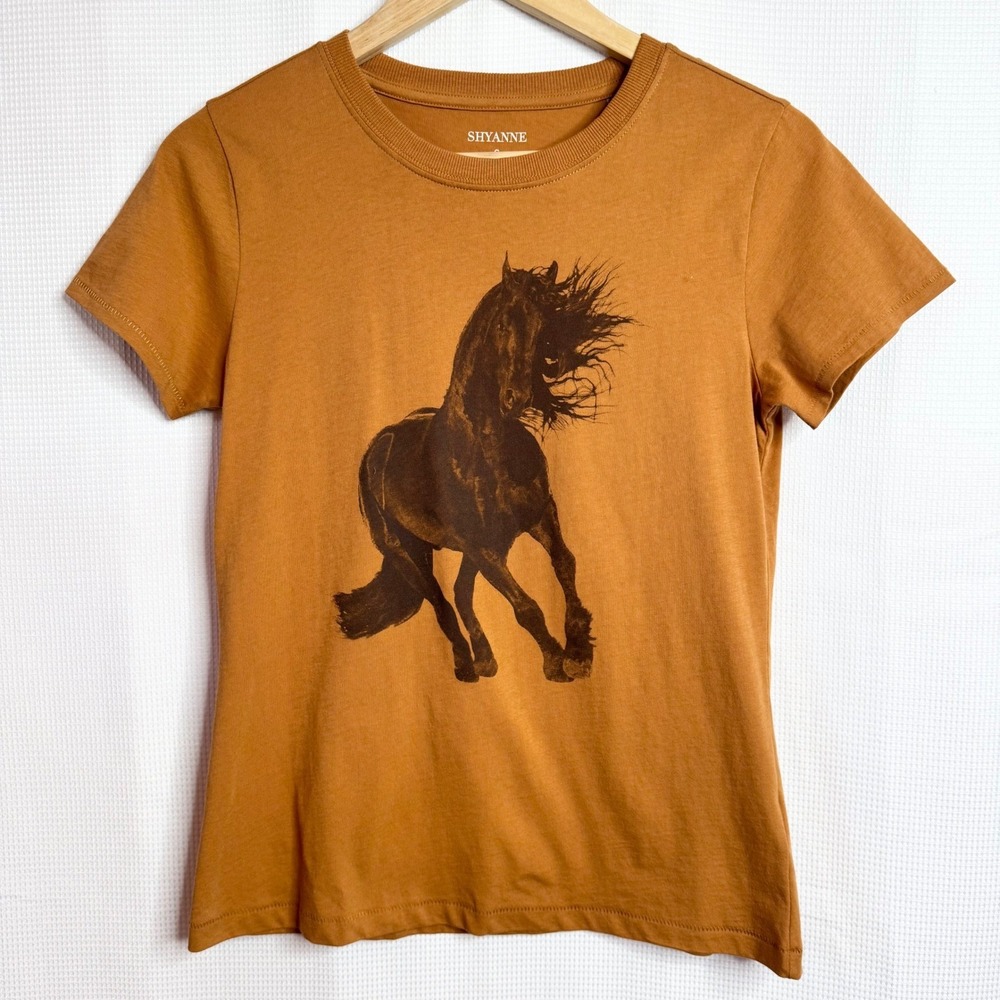 Shyanne New Womens Horse Graphic Tee Pecan Brown Western Short Sleeve Small